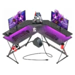 SEVEN WARRIOR Gaming Desk 50.4” with LED Lights & Power Outlets, L-Shaped Gaming Desk