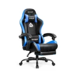 N-GEN Video Gaming Chair with Footrest High Back Ergonomic Comfortable Office Computer Desk with Lumbar Support Height Adjustable with PU Leather Recliner for Adults Women Men (BLUE)