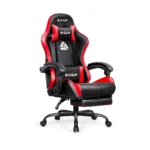 N-GEN Video Gaming Chair with Footrest High Back Ergonomic Comfortable Office Computer Desk with Lumbar Support Height Adjustable with PU Leather Recliner for Adults Women Men (red)