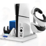 Multifunctional Vertical Cooling Stand for Playstation 5 Slim Console with PS5 Dual Controller Charging Station