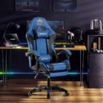 Royal Gaming Chair with Adjustable Headrest, Lumbar Pillow and Footrest (A23)- Blue&Black