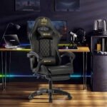Royal Gaming Chair with Adjustable Headrest, Lumbar Pillow and Footrest (A23)- Black