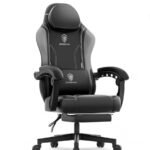 Dowinx LS-6650HG02 Gaming Chair, Wide Seat, Desk Chair with Ottoman -Grey&Black
