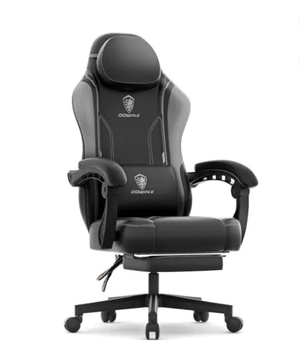 Dowinx LS-6650HG02 Gaming Chair, Wide Seat, Desk Chair with Ottoman -Grey&Black