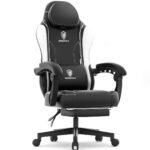 Dowinx LS-6650HG02 Gaming Chair, Wide Seat, Desk Chair with Ottoman-White