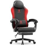 Dowinx LS-6650HG02 Gaming Chair, Wide Seat, Desk Chair with Ottoman -Red & Black