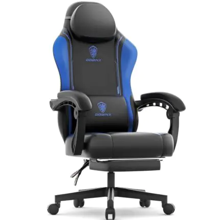 Dowinx LS-6650HG02 Gaming Chair, Wide Seat, Desk Chair with Ottoman - Blue&Black